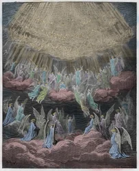 Paradies, Gesang 27: Die himmlischen Heerscharen singen Gloria in excelsis Deo, Illustration aus der Göttlichen Komödie von Dante Alighieri, 1885